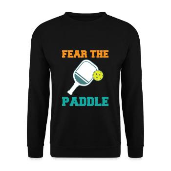 Fear The Paddle Pickleball Shirt Geschenk - Unisex Pullover - Schwarz - Vorne - Alina (178cm) & Michal (187cm)