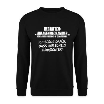 Anlagenmechaniker Klempner Sanitär Heizung Klima - Unisex Pullover - Schwarz - Vorne - Alina (178cm) & Michal (187cm)