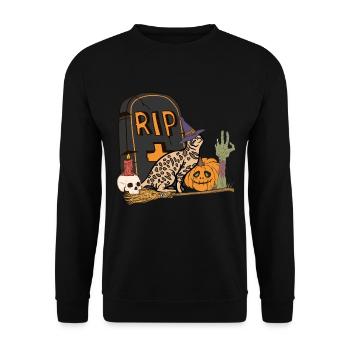 Cute and creepy Ocicat Halloween cat - Unisex Sweatshirt - black - Front - Alina (178cm) & Michal (187cm)