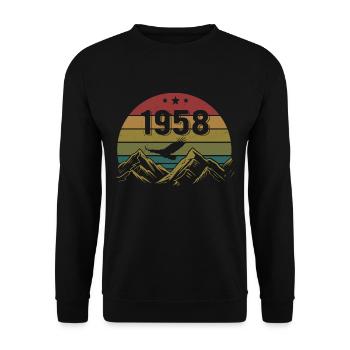 1958 Jahrgang Geburtstag 1958 Retro Geschenkidee - Unisex Pullover - Schwarz - Vorne - Alina (178cm) & Michal (187cm)