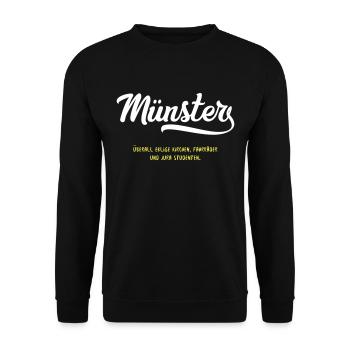 Lustiges Stadt Münster Shirt - Satirischer Fakt - Unisex Pullover - Schwarz - Vorne - Alina (178cm) & Michal (187cm)