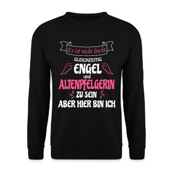 Altenpfelgerin und gleichzeitig Engel , bin da - Unisex Pullover - Schwarz - Vorne - Alina (178cm) & Michal (187cm)