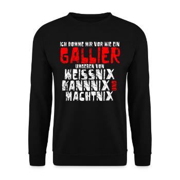 Gallier, Umgeben von Weiss, Kann & Macht Nix, Funn - Unisex Pullover - Schwarz - Vorne - Alina (178cm) & Michal (187cm)