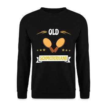 Tischtennis Geschenk, Old Schmetterhand - Unisex Pullover - Schwarz - Vorne - Alina (178cm) & Michal (187cm)