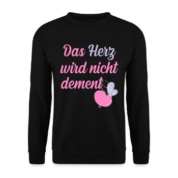 Das Herz wird nicht dement, Demenz, Schmetterling - Unisex Pullover - Schwarz - Vorne - Alina (178cm) & Michal (187cm)