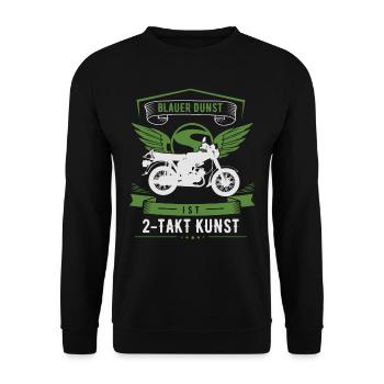 Blauer Dunst ist 2 Takt Kunst, Moped S51, Ost Mofa - Unisex Pullover - Schwarz - Vorne - Alina (178cm) & Michal (187cm)