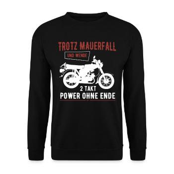 Trotz Mauerfall & Wende 2 Takt Simmi S51 Ostmoped - Unisex Pullover - Schwarz - Vorne - Alina (178cm) & Michal (187cm)