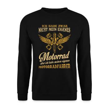 Motorradfahrerin Geschenk,Bikerin Eigenes Motorrad - Unisex Pullover - Schwarz - Vorne - Alina (178cm) & Michal (187cm)
