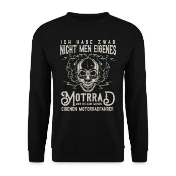 Motorradfahrerin Geschenk,Bikerin Eigenes Motorrad - Unisex Pullover - Schwarz - Vorne - Alina (178cm) & Michal (187cm)