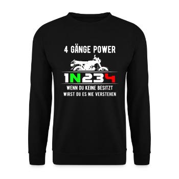 Simson S51 Gänge Schalten, 2 Takt Power DDR Moped - Unisex Pullover - Schwarz - Vorne - Alina (178cm) & Michal (187cm)
