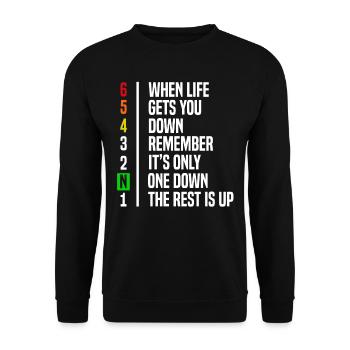 Motorcyclist Gift Gear Shift Motivation - Unisex Sweatshirt - black - Front - Alina (178cm) & Michal (187cm)