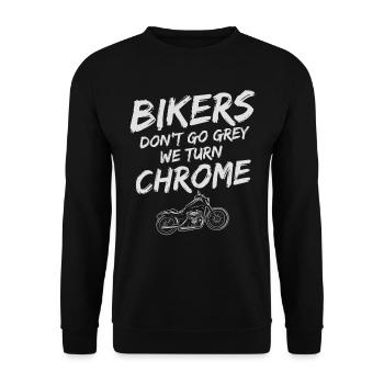 Motorradfahrer Geschenk Biker& Chrome. Biker werde - Unisex Pullover - Schwarz - Vorne - Alina (178cm) & Michal (187cm)