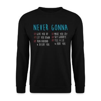 Never Gonna Give You Up Musique des années 80 - Sweat-shirt Unisexe - noir - Devant - Alina (178cm) & Michal (187cm)