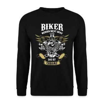 Biker werden nicht grau, Das ist Chrome. Motorrad - Unisex Pullover - Schwarz - Vorne - Alina (178cm) & Michal (187cm)