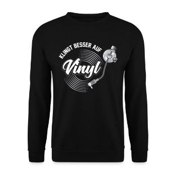 Klingt Besser auf Vinyl Audiophil DJ Geschenk - Unisex Pullover - Schwarz - Vorne - Alina (178cm) & Michal (187cm)