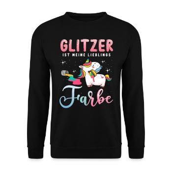 Einhorn Glitzer ist meine Lieblingsfarbe - Unisex Pullover - Schwarz - Vorne - Alina (178cm) & Michal (187cm)