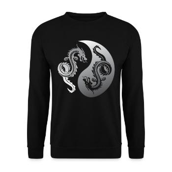 Ying Yang, Drachen, Yoga Lebenseinstellung - Unisex Pullover - Schwarz - Vorne - Alina (178cm) & Michal (187cm)