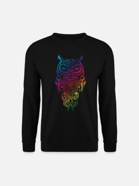 Eule und Uhu der einen anstarrt - Unisex Pullover - Schwarz