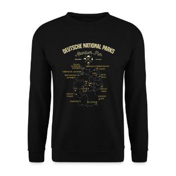 Deutsche Nationalparks, Abenteuer Wandern Zelten - Unisex Pullover - Schwarz - Vorne - Alina (178cm) & Michal (187cm)