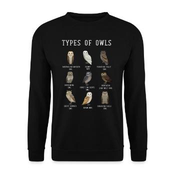 Types de hibou, hibou, hiboux, harfang des neiges, effraie des clochers - Sweat-shirt Unisexe - noir - Devant - Alina (178cm) & Michal (187cm)