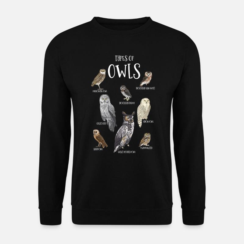 Owl Types, Owls, Barn Owl, Great Gray - Unisex Sweatshirt - black