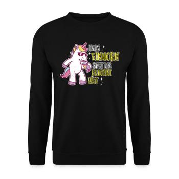Mein Einhorn sagt die Realität lügt,Einhorn Spruch - Unisex Pullover - Schwarz - Vorne - Alina (178cm) & Michal (187cm)