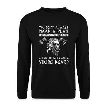 Viking saying, Viking helmet, Valhalla - Unisex Sweatshirt - black - Front - Alina (178cm) & Michal (187cm)