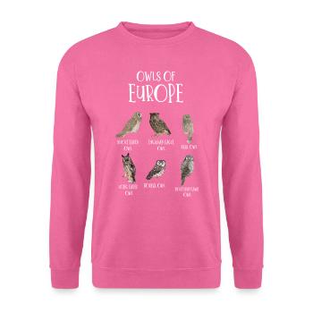 Types of Owls, Owl Lover Fan Gift - Unisex Sweatshirt - pink - Front