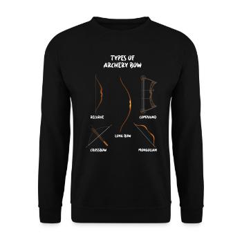 Arten von Bögen, Langbogen, Bogenschießen - Unisex Pullover - Schwarz - Vorne - Alina (178cm) & Michal (187cm)