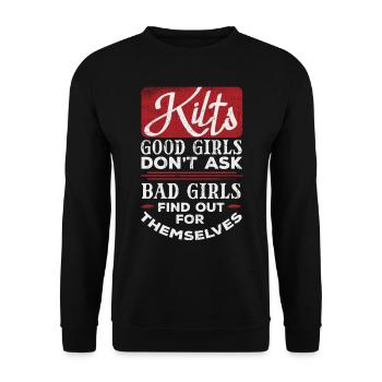 Kilts Gute Mädchen Tun Das Nicht, Wie Böse Mädchen - Unisex Pullover - Schwarz - Vorne - Alina (178cm) & Michal (187cm)