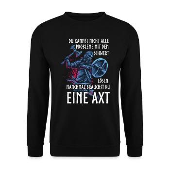 Wikinger, Probleme lösen mit einer Axt - Unisex Pullover - Schwarz - Vorne - Alina (178cm) & Michal (187cm)