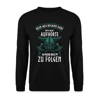 Wikinger, Altnordische Zitate, Odin, Walhalla - Unisex Pullover - Schwarz - Vorne - Alina (178cm) & Michal (187cm)