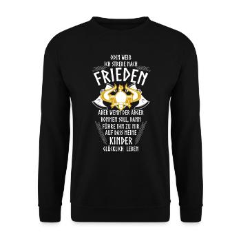 Wikinger, Altnordische Zitate, Odin, Walhalla - Unisex Pullover - Schwarz - Vorne - Alina (178cm) & Michal (187cm)