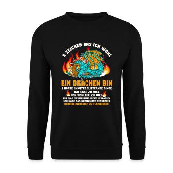 Drachen, 5 Zeichen das ich ein Drache bin - Unisex Pullover - Schwarz - Vorne - Alina (178cm) & Michal (187cm)