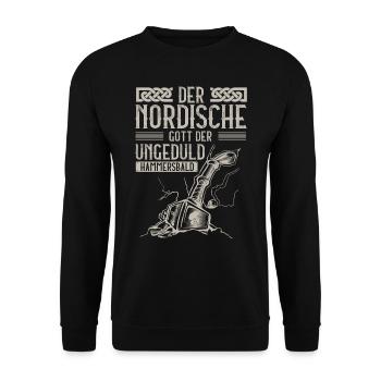 Wikinger, Nordische Gott der Ungeduld, Hammersbald - Unisex Pullover - Schwarz - Vorne - Alina (178cm) & Michal (187cm)