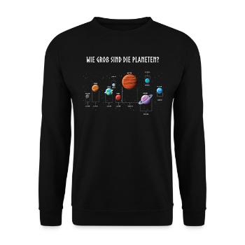 Sonnensystem, Planeten, WIe groß sind die Planeten - Unisex Pullover - Schwarz - Vorne - Alina (178cm) & Michal (187cm)