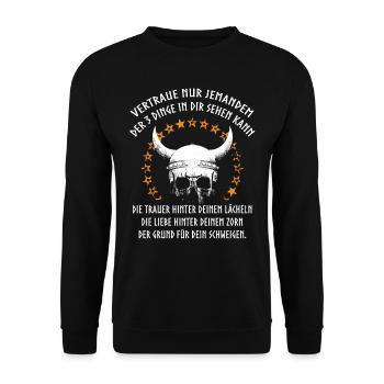Wikinger, Walhalla Sprüche, Odin Nordmann - Unisex Pullover - Schwarz - Vorne - Alina (178cm) & Michal (187cm)