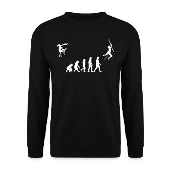 Evolution des Kletterns, Bouldern, Bergsteigen - Unisex Pullover - Schwarz - Vorne - Alina (178cm) & Michal (187cm)