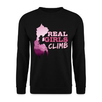 Echte Mädchen Klettern, Kletterer, Boulder - Unisex Pullover - Schwarz - Vorne - Alina (178cm) & Michal (187cm)