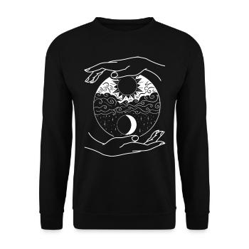 Yoga de la Lune, Yin Yang Moon Phase - Sweat-shirt Unisexe - noir - Devant - Alina (178cm) & Michal (187cm)