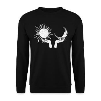 Yoga Ying Yang Mond und Sonne, Lebensbaum - Unisex Pullover - Schwarz - Vorne - Alina (178cm) & Michal (187cm)