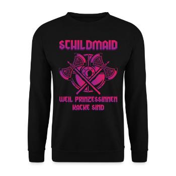 Schildmaid, Vikinger Frau, Vikinger, Nordfrau - Unisex Pullover - Schwarz - Vorne - Alina (178cm) & Michal (187cm)