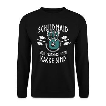 Schildmaid, Vikinger Frau, Vikinger, Nordfrau - Unisex Pullover - Schwarz - Vorne - Alina (178cm) & Michal (187cm)