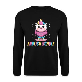 Einhorn, Endlich Schule, Einhörner - Unisex Pullover - Schwarz - Vorne - Alina (178cm) & Michal (187cm)