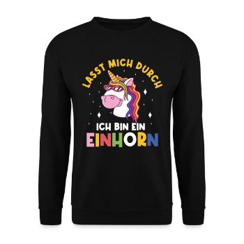 Einhorn, Lasst mich durch ich bin ein Einhorn - Unisex Pullover - Schwarz - Vorne - Alina (178cm) & Michal (187cm)