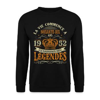 70 ans Anniversaire Humour Naissance 1952 Cadeau - Sweat-shirt Unisexe - noir - Devant - Alina (178cm) & Michal (187cm)