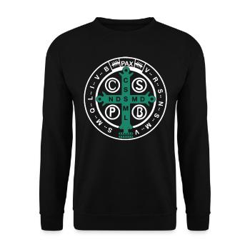 Religiös-katholische St. Benedikt-Medaille - Unisex Pullover - Schwarz - Vorne - Alina (178cm) & Michal (187cm)