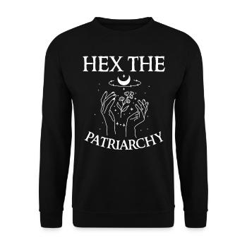 Feministin Hex Das Patriarchat, Hexen - Unisex Pullover - Schwarz - Vorne - Alina (178cm) & Michal (187cm)