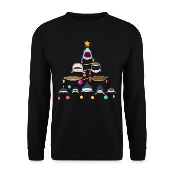 Hai, Haie, Shakr-Weihnachtsbaum - Unisex Pullover - Schwarz - Vorne - Alina (178cm) & Michal (187cm)