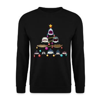 Hai, Haie, Shakr-Weihnachtsbaum - Unisex Pullover - Schwarz - Vorne - Alina (178cm) & Michal (187cm)